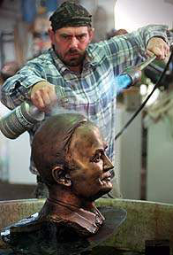 Applying Patina on Bust - Artist Ben Montalban Lancaster