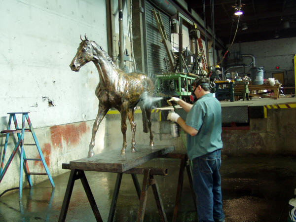 Michael Nolte Applying Patina to Steeple Chase - Artist Alexa King